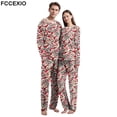 thumbnail image 2 of FCCEXIO-Conjunto de pijamas con estampado Digital de Navidad para pareja, ropa de dormir de manga larga con cuello redondo y pantalones para el hogar, 2 piezas, 2 of 4