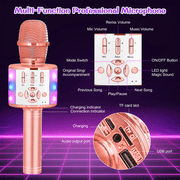 Bonaok Bluetooth Wireless Karaoke Microphone, Portable Handheld Karaoke Machine with LED Lights, Bluetooth Microphone Speaker Singing Gift for Kids Adults(Rose Gold)