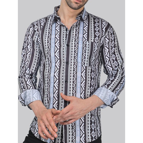 Whimsical Men's Printed Full Sleeve Casual Linen Shirt
