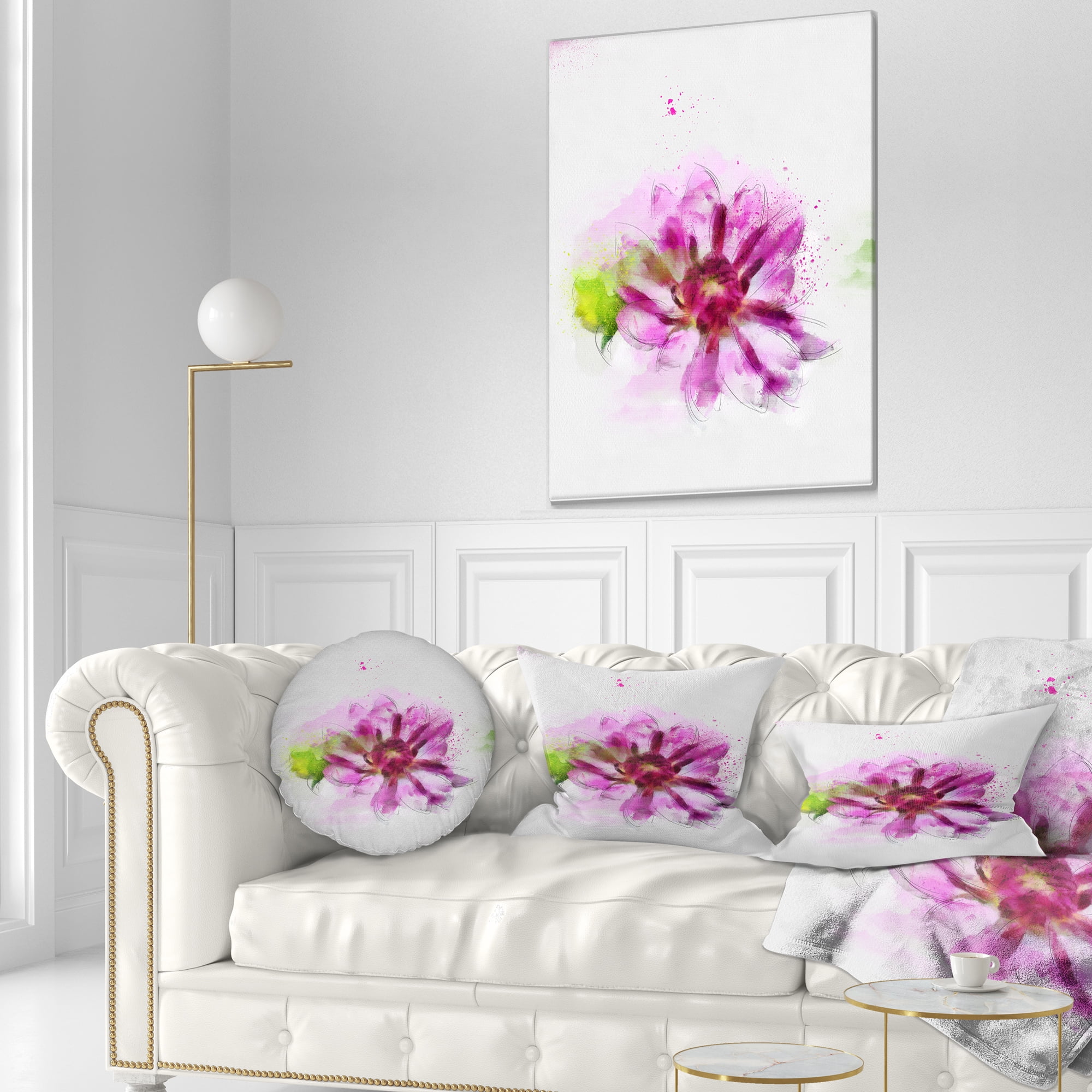 Designart Purple Flower with Green Leaves - Floral Throw Pillow - 12x20