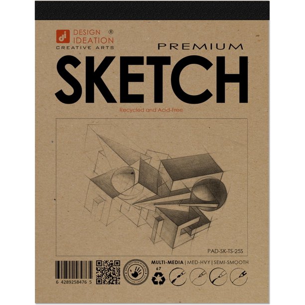 Boceto de ideación de diseño: Bloc de bocetos de papel multimedia para lápices, tintas, marcadores, carbón y pinturas de acuarela. Ideal para diseño artístico y educación. (8,5"" x 11"")