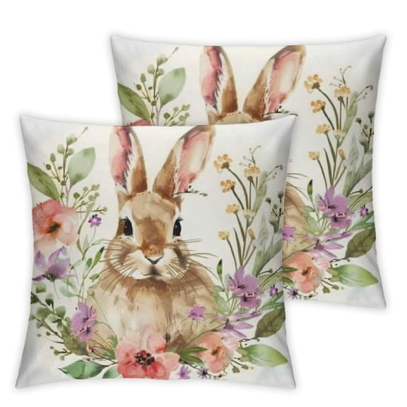 Easter Pillow CoversSpring Easter Bunny Floral Decorative Throw Pillow Cover Watercolor Rabbit Cushion Case for Sofa Couch Farmhouse Indoor Outdoor Decoration