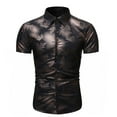 thumbnail image 1 of Camisa de manga corta con estampado de corte slim y botones informales para hombre Pompotops  oipoqjl47577, 1 of 4