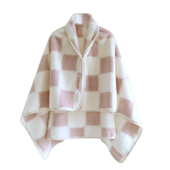 Miluxas Fleece Wearable Blanket, Comfy Poncho Throw with Buttons, Plush Sleeveless Blankets, for Women Cape Wrap Cover Pink Free Size(Free Size)
