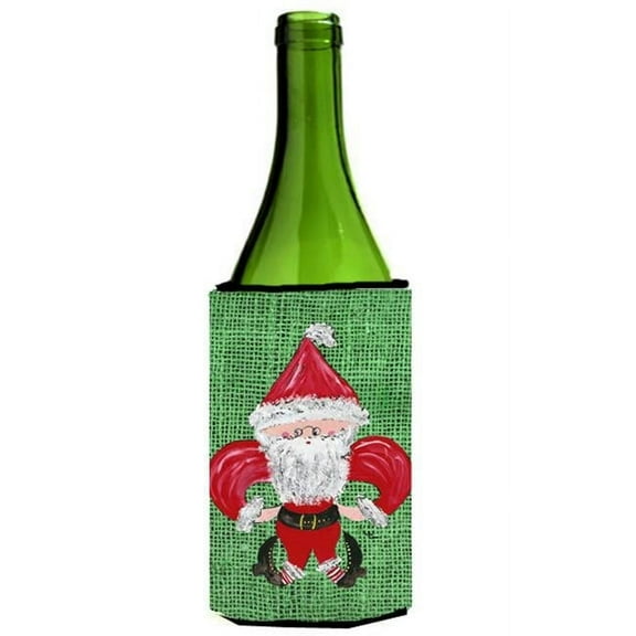 Christmas Santa Fleur De Lis On Faux Burlap Wine bottle sleeve Hugger - 24 oz.