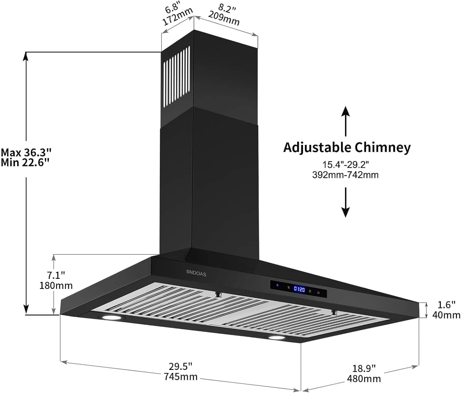 30 inch Wall Mount Range Hood 30 inches,Stainless Steel Wall Mount Range Hood,Vent Hood 30 inch w/Touch Control,Ducted/Ductless Convertible,Chimney-Style Over Stove Vent Hood,Kitchen Hood,Baffle Filt