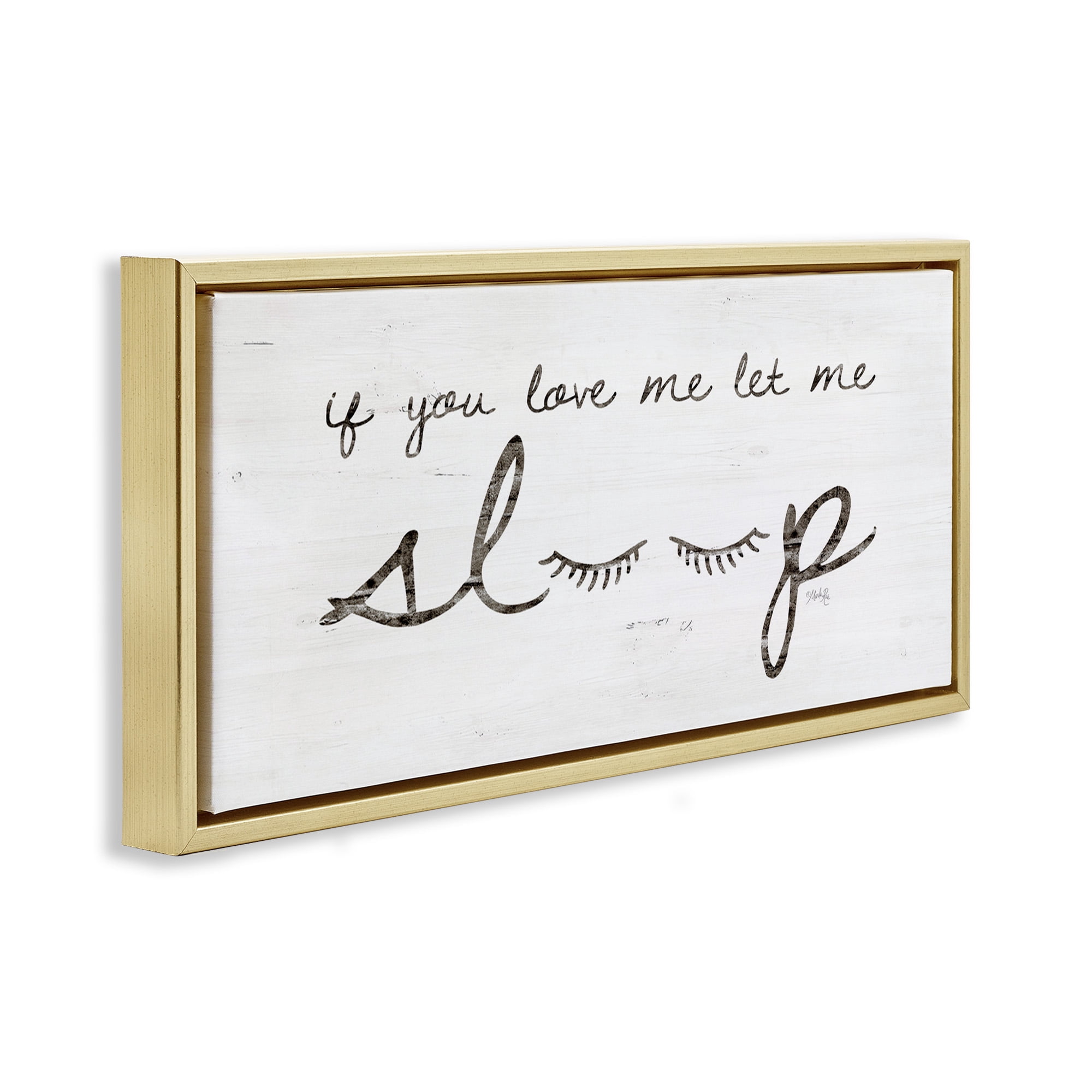 Stupell Industries Let Me Sleep Phrase with Eyelashes Inspirational Painting Gold Floater Framed Canvas Art Print Wall Art, 31 x 14