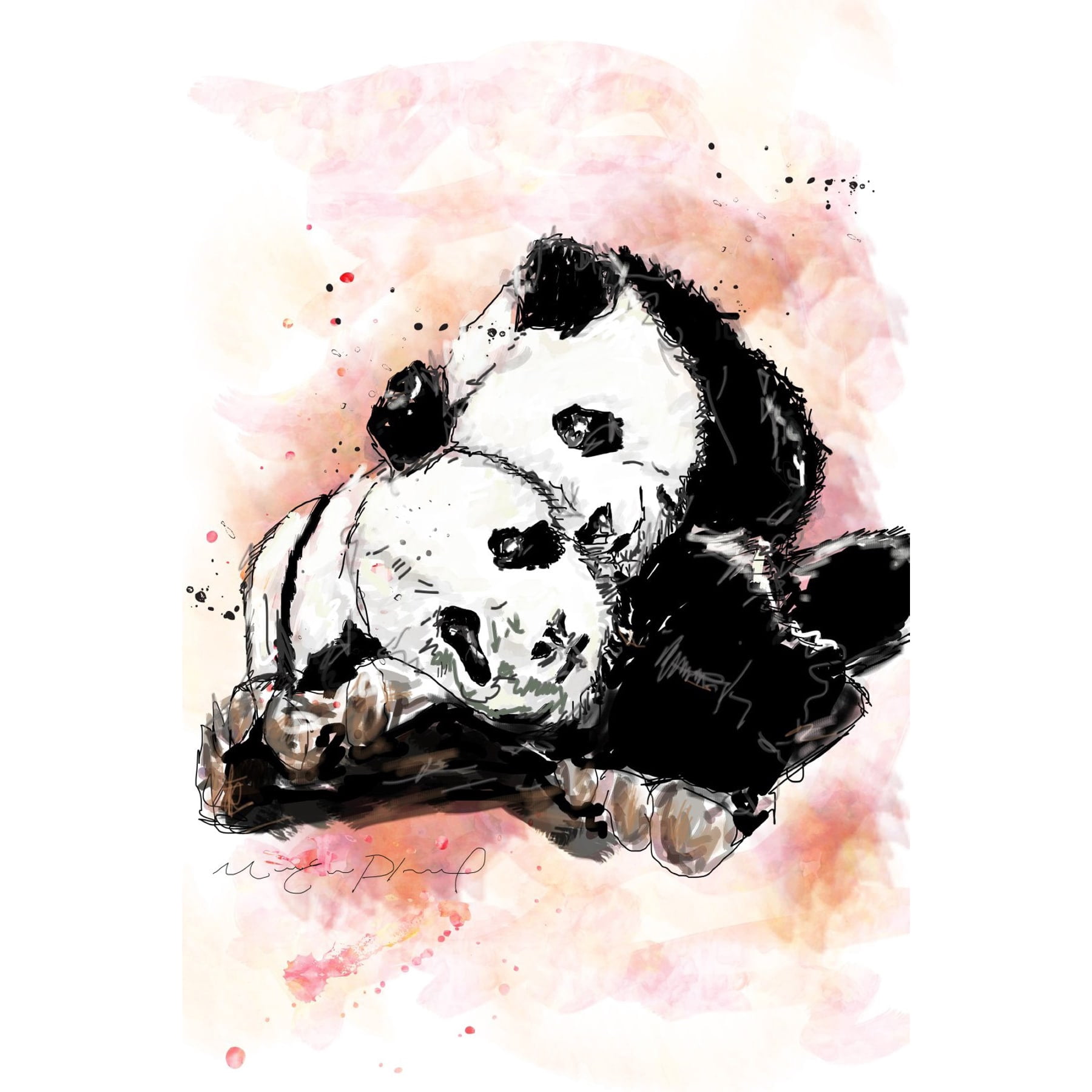 Marmont Hill "Deux Pandas 2" by Marie-Eve Pharand Painting Print on Wrapped Canvas