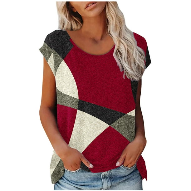 Elegante mujer elegante manga corta cuello redondo impreso camiseta blusa suelta Tops OAVQHLG3B Store lin121212