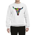 thumbnail image 2 of Wild Bobby, Colorful Rainbow Cow Bull Skull Animal Lover Unisex Crewneck Graphic Sweatshirt, White, X-Large, 2 of 3