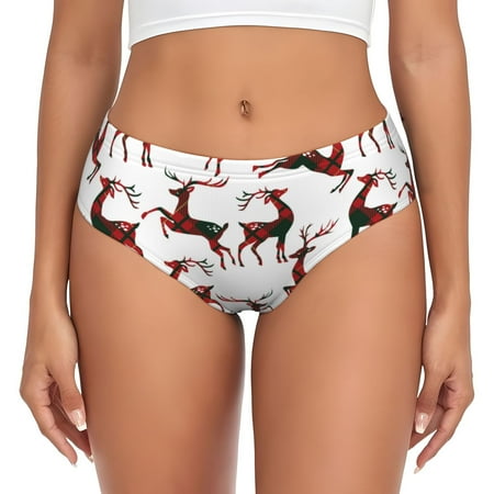 Uemuo Christmas Plaid Moose Pattern Women s Cotton Underwear Full Coverage Briefs Soft Stretchy Breathable Underwear Brief-4X-Large
