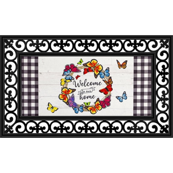 Evergreen Flag Seasonal Sassafras Interchangeable Mat and Tray Butterfly Welcome Wreath