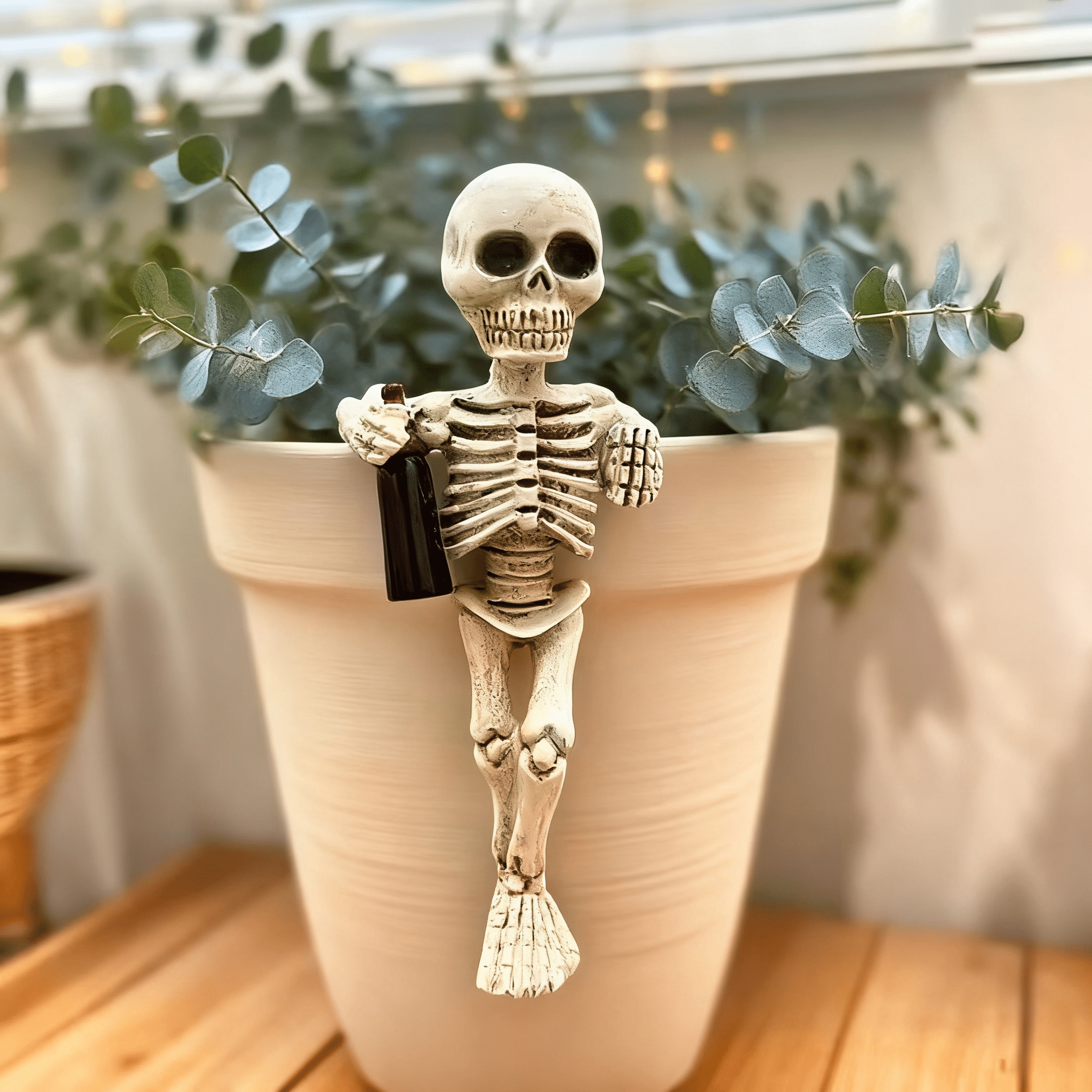 Weather-Resistant Skeleton Statue 5.1 Inch for Garden and Flower Pot Decoration