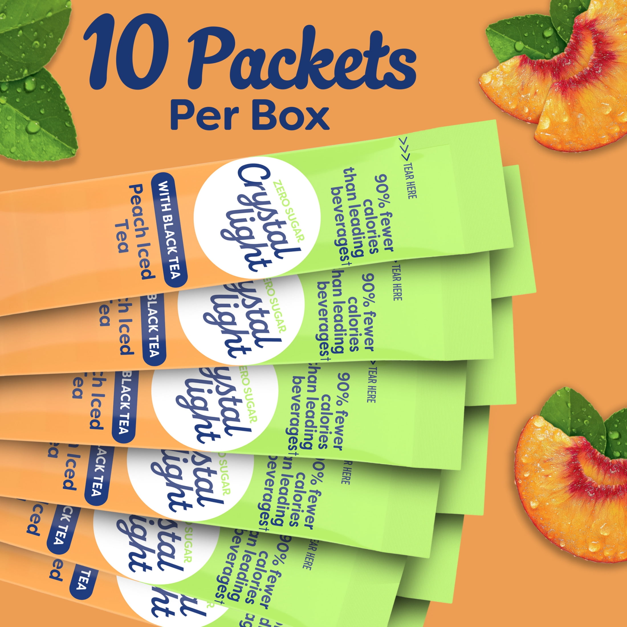 Crystal Light Drink Mix, 10 Packets, for Convenient On-the-Go Flavorful Hydration, Artificially flavored Peach Iced Tea, Zero Sugar, 0.7 oz