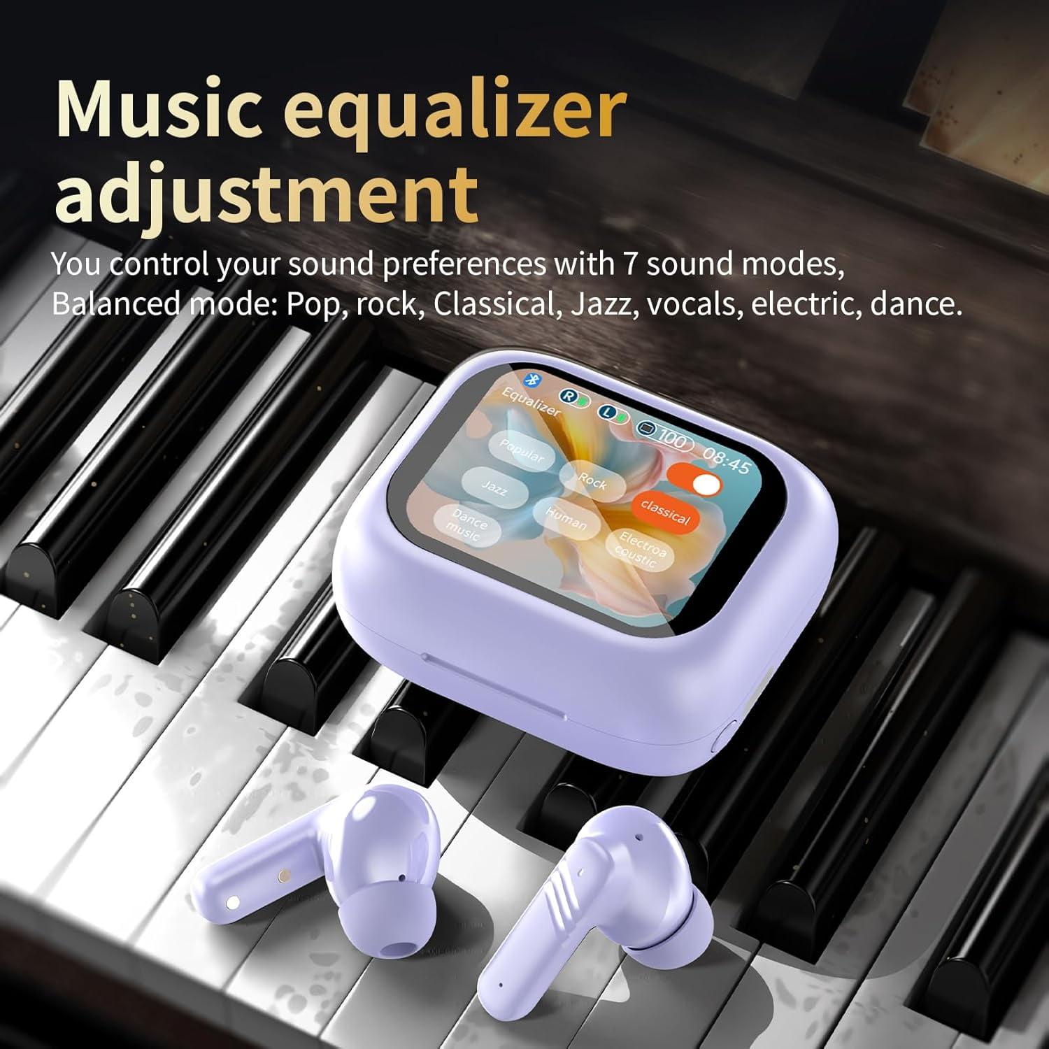 XIHAMA Touch screen earbuds Wireless Earbuds - Active Noise Cancelling Earbuds ANC with Smart Touch Screen - Ear Earbuds with Wireless Charging Case LED Display Deep Bass Earphones Headset with Built