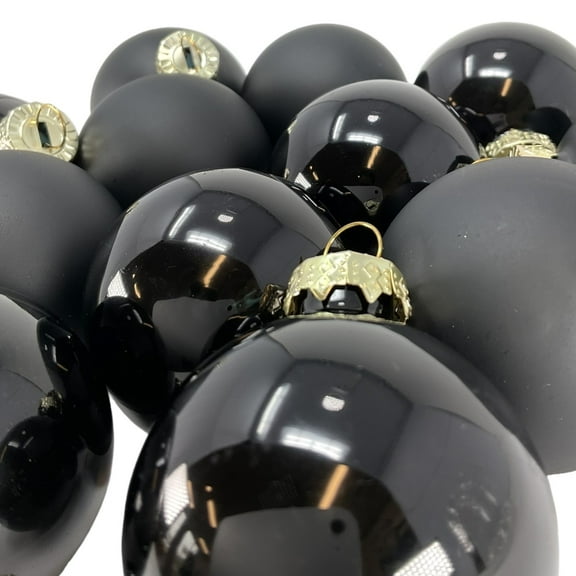 2 Inch Shiny & Matte Black Glass Christmas Ball Ornaments 12 Piece Set