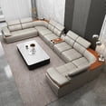 thumbnail image 2 of Elegant Leather Sectional Sofas Sets with Cup Holder, Adjustable Headrests & Bluetooth Speaker - MINGDIBAO Living Room Couches My Lux Decor Round, 2 of 12