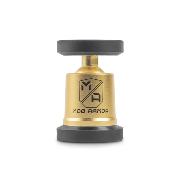 Mob Armor Cell Phone Mount MOBN-MX-GLD MobNetic Maxx; 90 Pound Capacity Magnetic Mount; Gold; Billet Aluminum; With 2 Mounting Discs/2 Device Plates/Installation Instructions/Surface Preparation Wipes