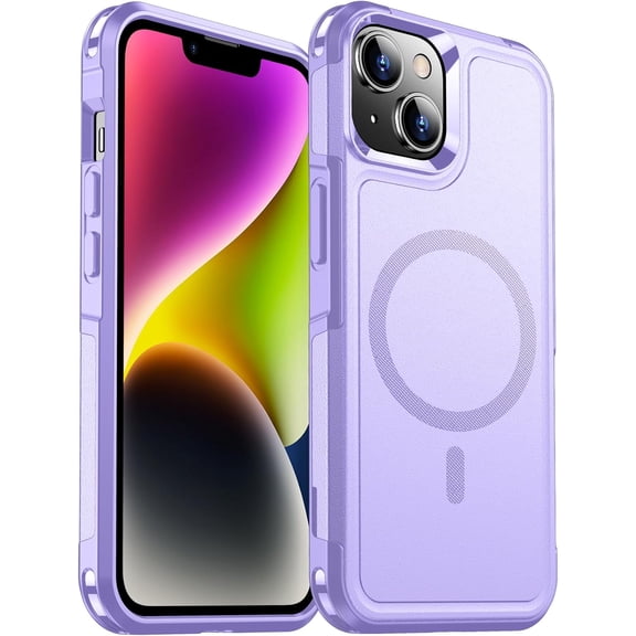 Designed for iPhone 14 Case Magnetic,[Compatible with Magsafe][Military Grade Drop Protection] Dropproof Heavy Duty Tough Rugged Shockproof Phone Case for iPhone 14 (6.1")-Light Purple