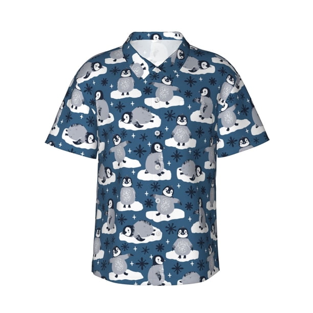 Fotbe Snow Penguin Camisa Hawaiana para Hombre Unisex – Camisa Casual de Verano con Botones de Manga Corta de Algodón y Lino,XX-Large
