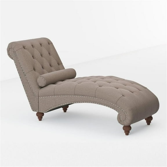 Pemberly Row Upholstered Chaise with Bolster Pillow in Brown