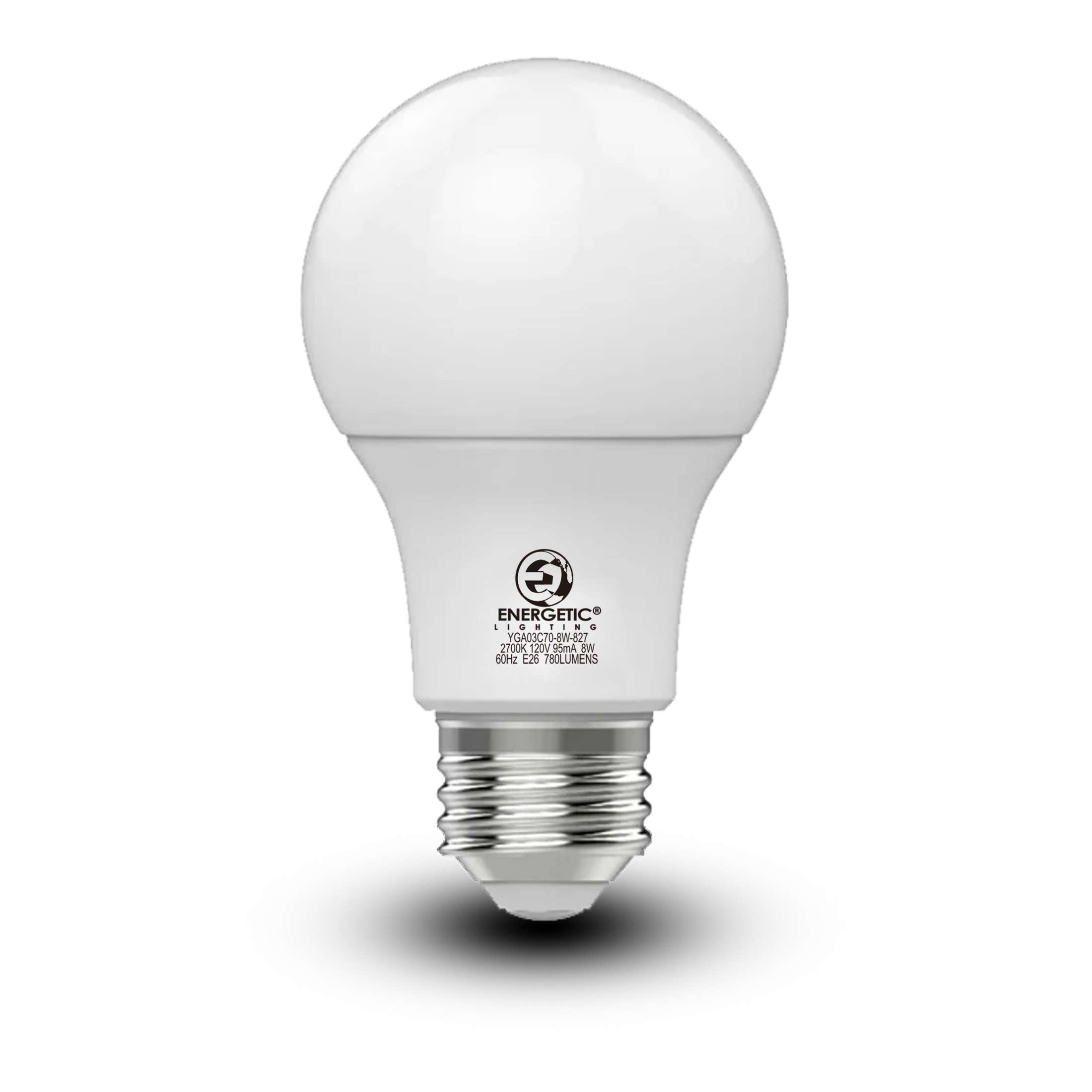 Energetic 9-Year A19 LED Light Bulbs, 8W Soft White 2700K, Non-Dimmable, E26 Base, 24-Pack