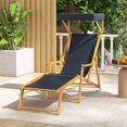 thumbnail image 2 of Costway Birch Wood Chaise Lounge Chair with Adjustable Canopy Reclining Backrest & Footrest Navy, 2 of 10