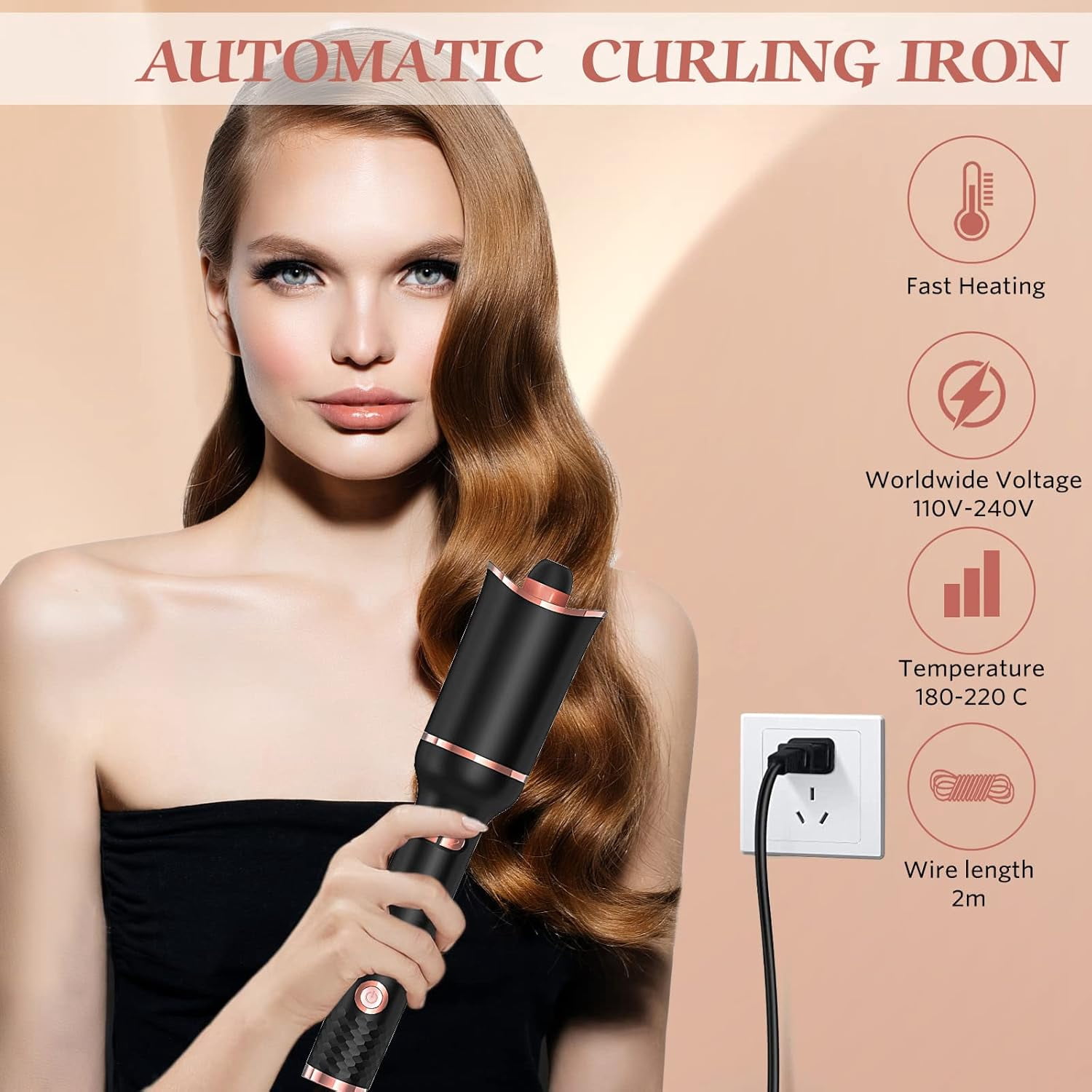 Automatic Hair Curler, Automatic Curling Iron, Professional Curling Wand Rotating with 1 Inch Large Barrel Fast Heating Dual Voltage for Women Mid Length to Longer Hair