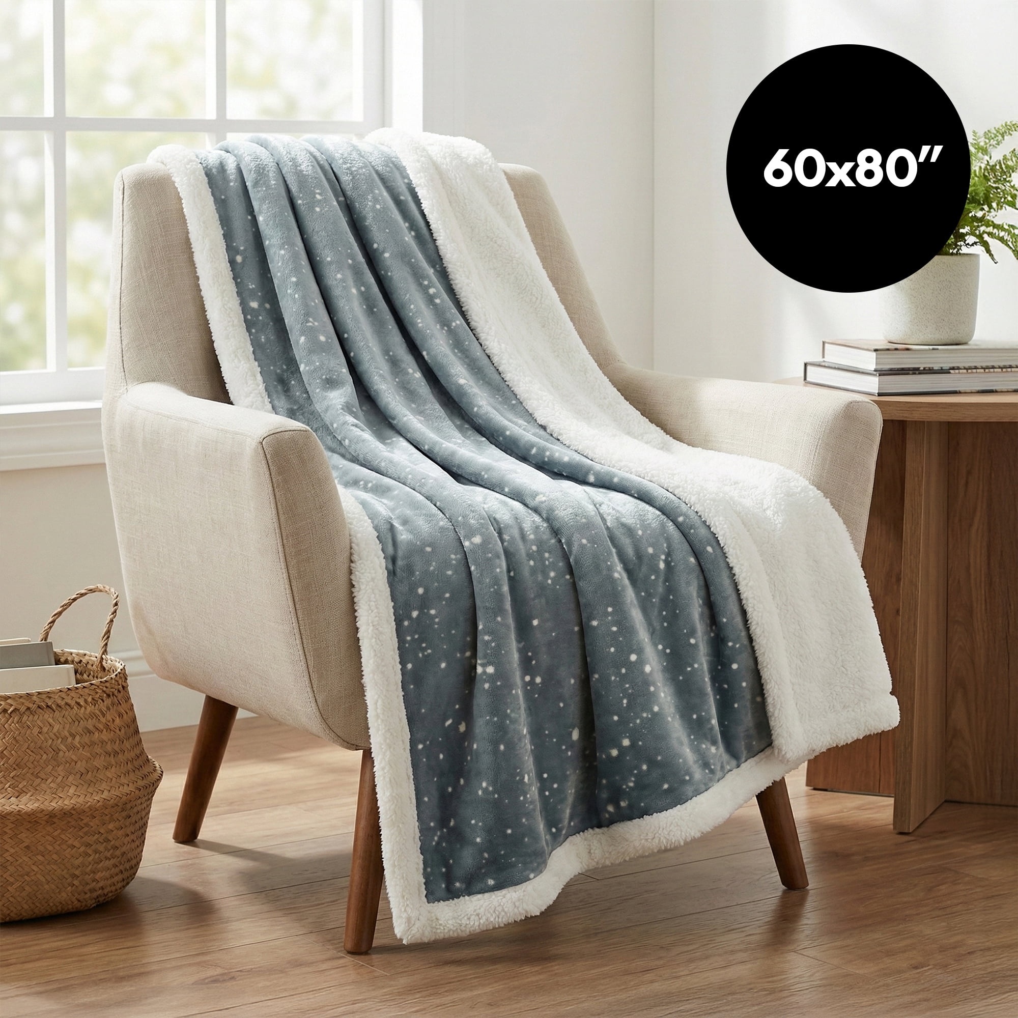 Americanflat 60x80 Oversized Speckle Fleece Throw Blanket - Reversible Sherpa Backing - Ultra Soft Plush Comfort - Cozy Warmth For Couch Or Bed - Grey