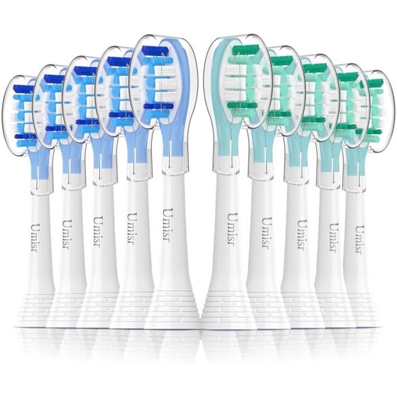 Umisr Replacement Brush Heads - Compatible with Philips Sonicare Electric Toothbrush Multiple Models - Hypoallergenic Soft Bristles - 10 Pack Sensitive Teeth & Gums Care - Design for Men & Women