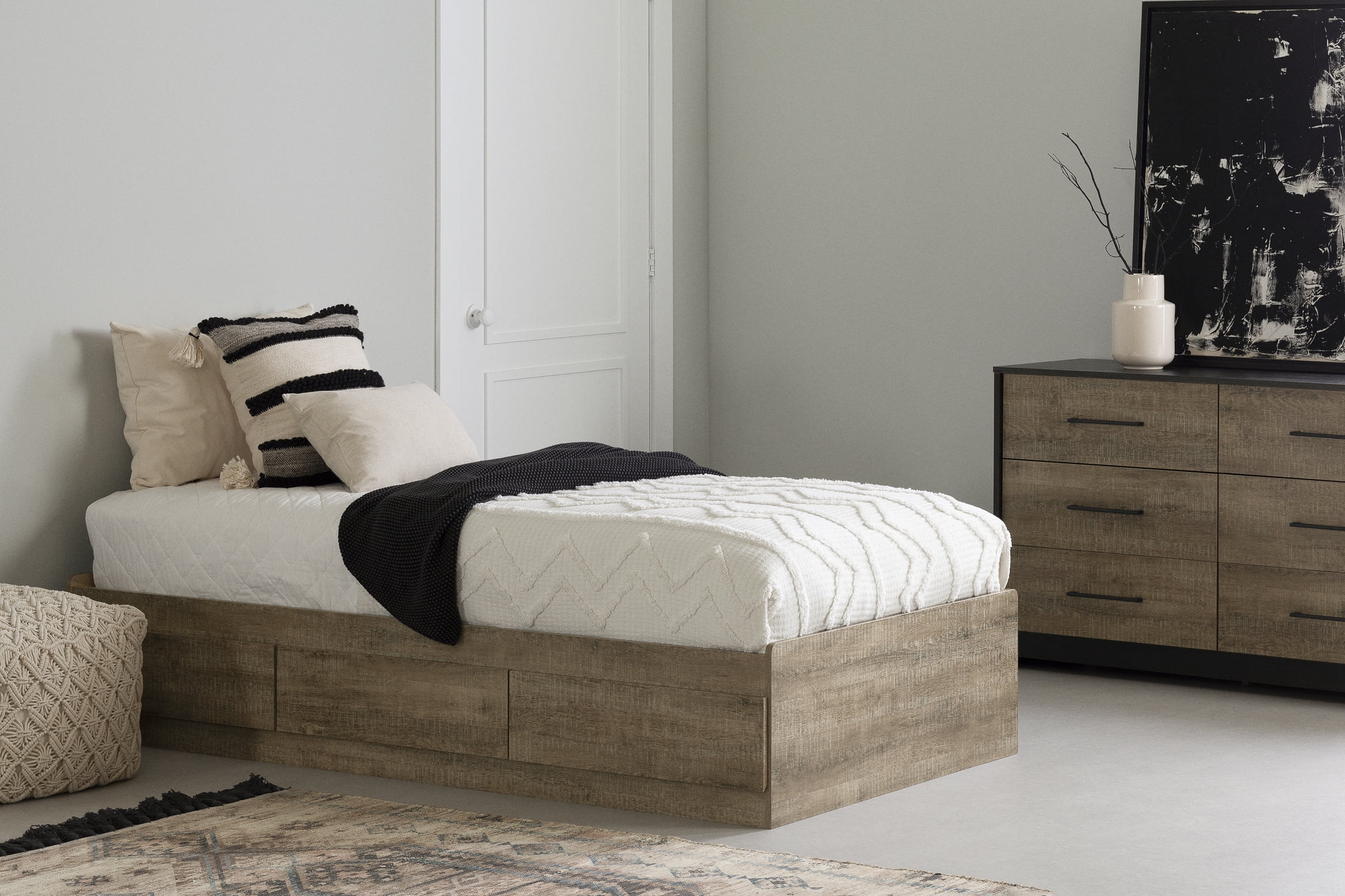 South Shore Londen Twin Mates Bed with 3 Drawers, in Weathered Oak