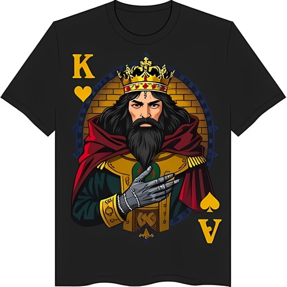 Men's Black T-Shirt with King of Spades Graphic Design on Chest