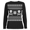 thumbnail image 2 of Skull & Crossbones Ugly Christmas Sweater Black Womens Long Sleeve T Shirt with Santa Hat, 2 of 4