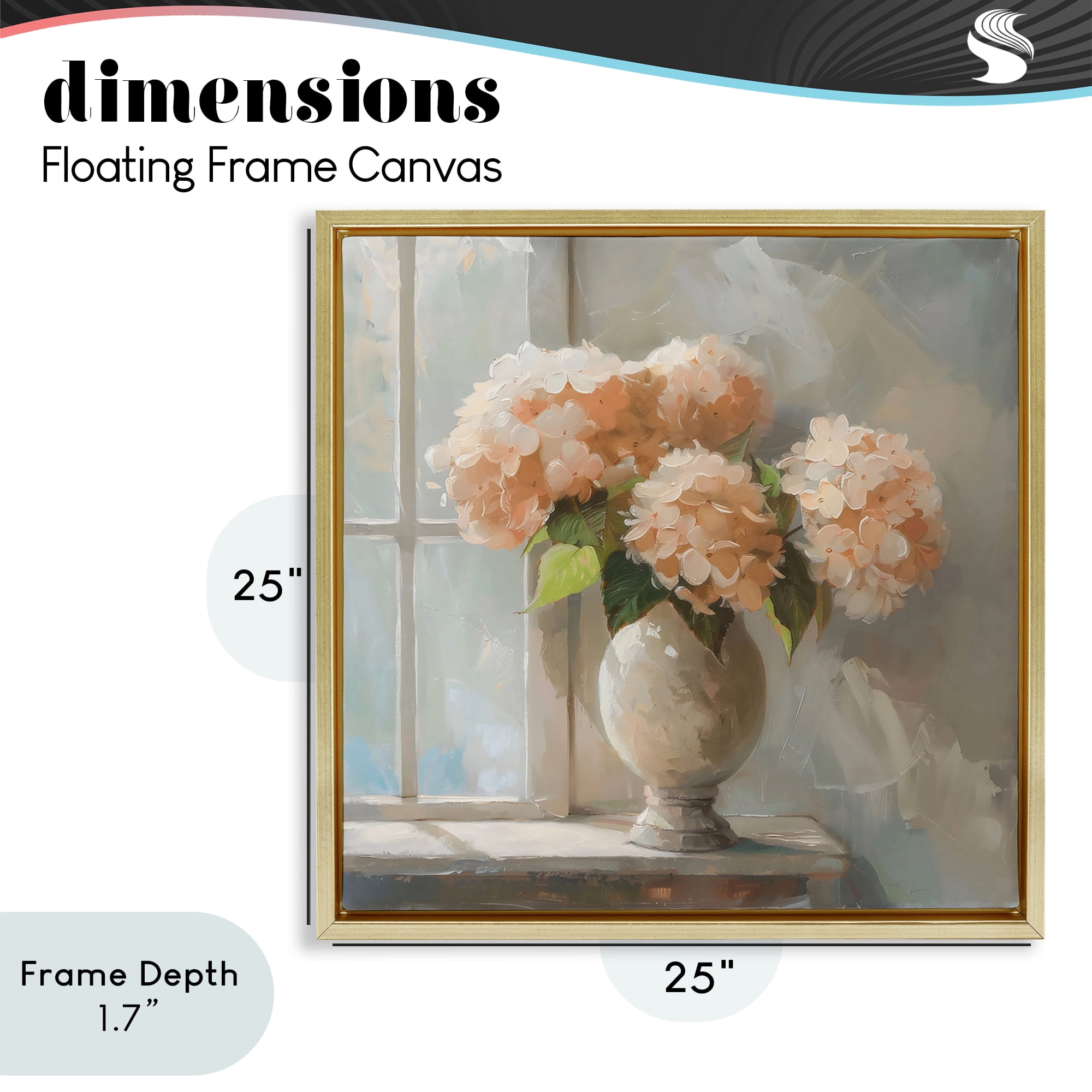 Stupell Industries Pink Hydrangea in Sunlit Vase Gold Framed Floater Canvas Wall Art, design by Creative Studio