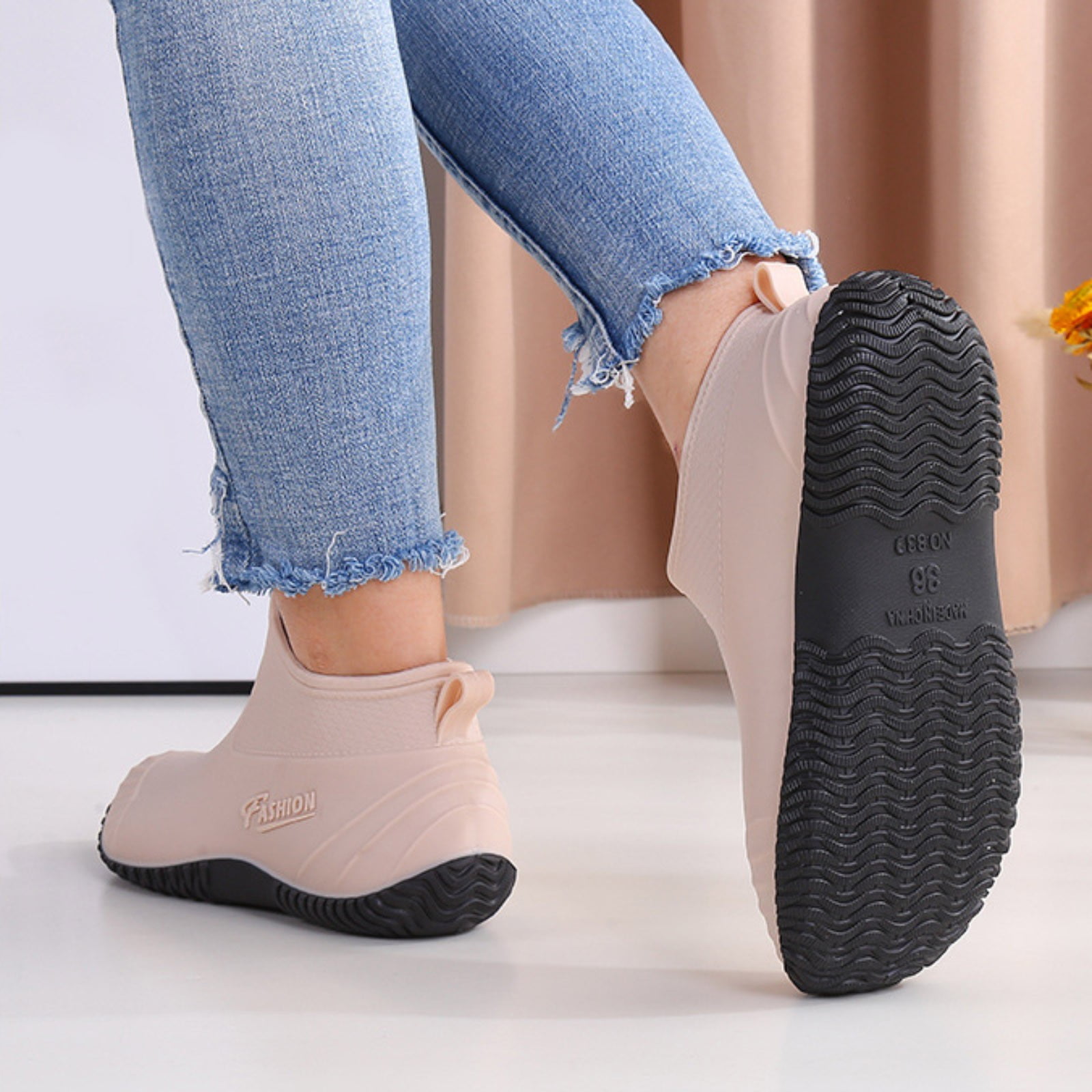 Cathalem Fashion Woman Rain Shoes Outdoor Waterproof Women's Ankle Garden Boots Shoes Women New Styles Rubber Boots for Men Khaki 7