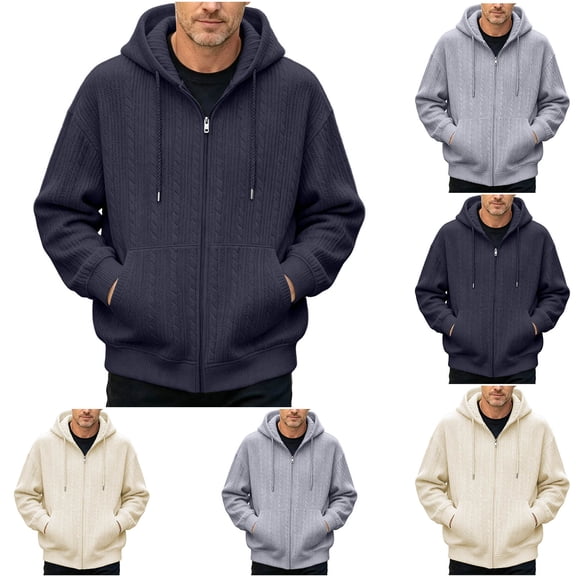 Goodtrade8 Big and Tall Jackets for Men Winter Hooded Outerwear Casual Warm Solid Color Zipper Long Sleeve Winter Mens Coats