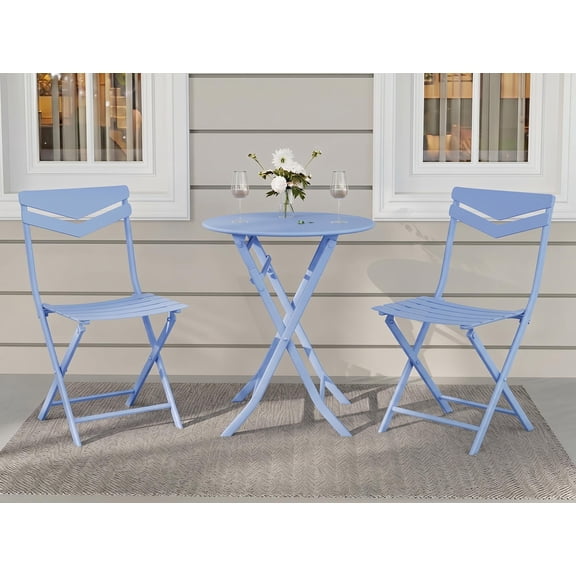 3-Piece Bistro Set Folding Patio Set with Round Table and 2 Chairs, Space-Saving Metal Outdoor Bistro Set for Balcony Porch Garden Apartment Indoor Outdoor Furniture