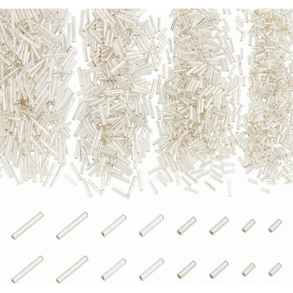 1600pcs 4 Sizes Bugle Beads 5/6/9/12x2mm Long Tube Beads Metallic Glass Loose Spacer Beads with 0.5mm Hole Craft Bead for DIY Bracelet Necklace Jewelry Making Beading Sewing Silver