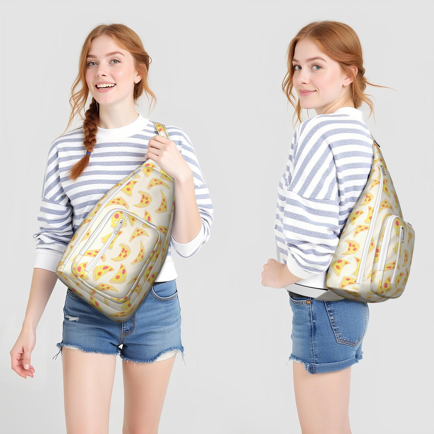 Funny Pizza Lover Chest Bag - Kawaii Foodie Sling Bag with Delicious Pizza Print, Lightweight Water-resistant Fanny Pack for Pizza Party & Daily Use (Women & Men)"