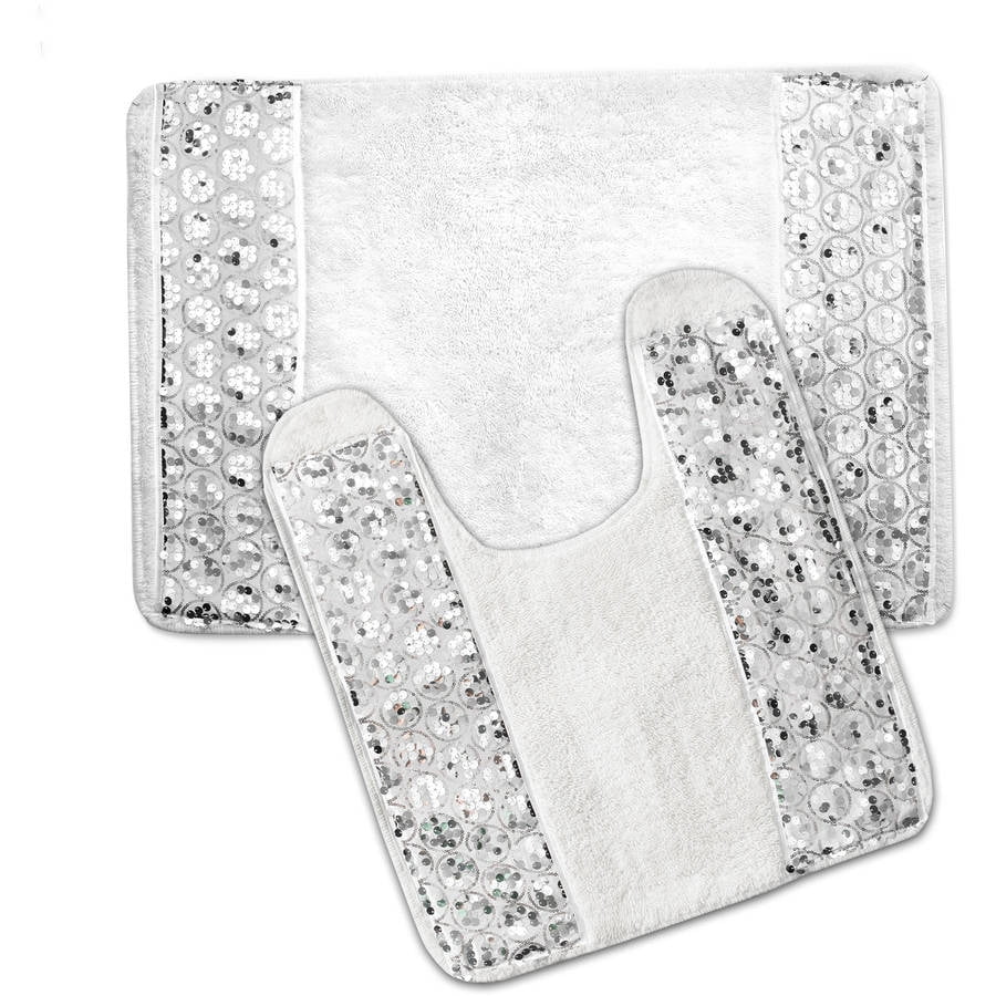 Popular Bath Sinatra White Bathroom Banded Bath Contour Rug Set Walmart Com Walmart Com