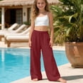 thumbnail image 6 of Oiyii Elastic Waist Pants for Tween Girls Solid Linen Loose Casual Trousers Vacation Wear Bottoms,, 6 of 7