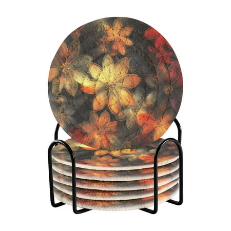 

6 coil coasters 3.94x3.94x0.24 inch water coasters Drink coasters with cup holders Absorbent coasters Heat resistant for bar protection Beautiful Flowers2