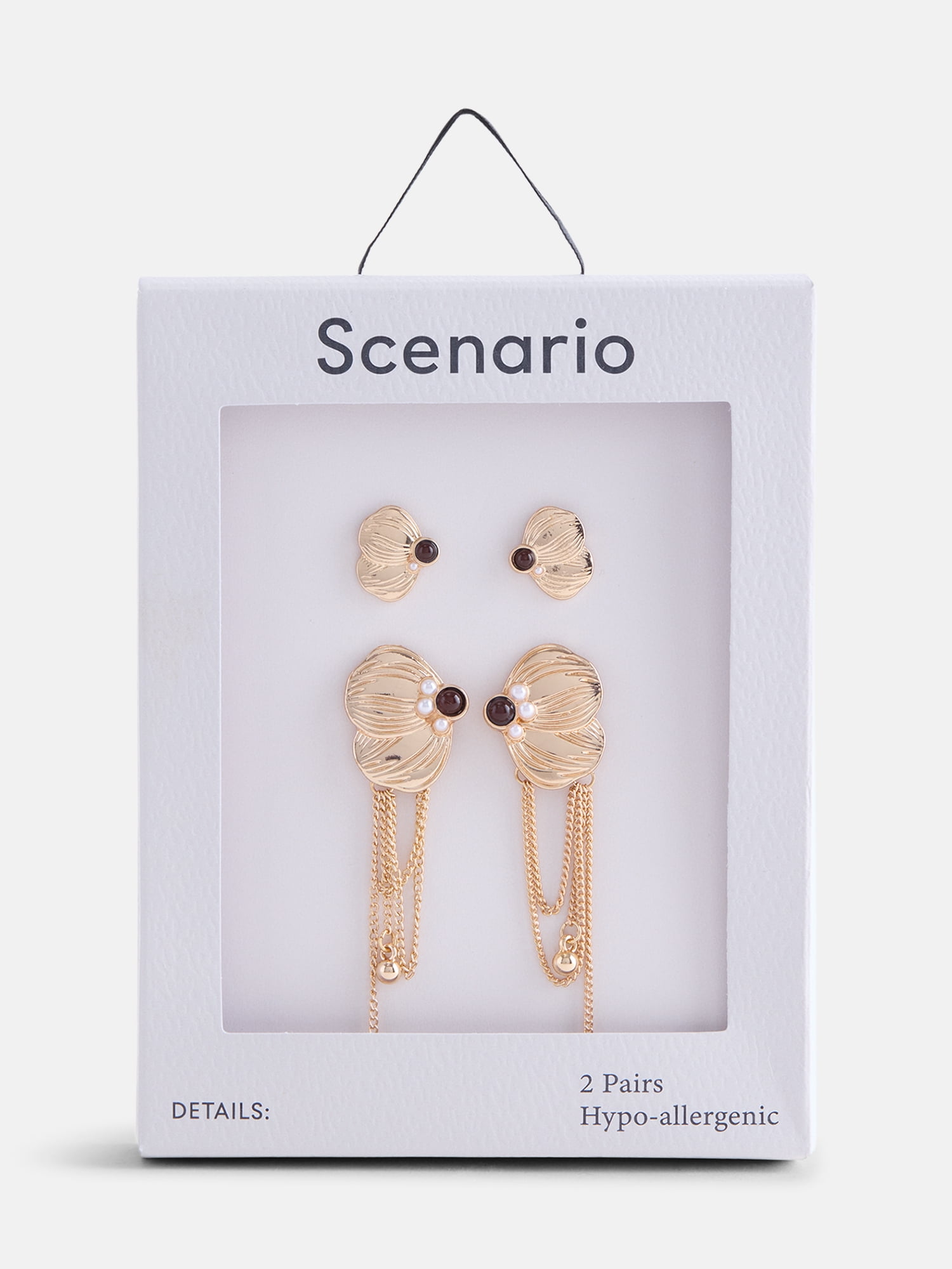 Scenario Women's Gold Tone Stud and Tassel Earrings, 2-Piece Set
