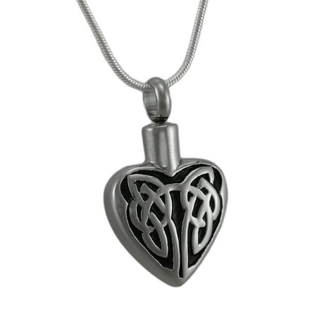 Stainless Steel Celtic Heart Memorial Keepsake Vial Pendant w/ Necklace