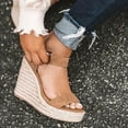 thumbnail image 4 of Miluxas Women'S Wedge Sandals Platform , Ankle Strap Wedge Sandals Open Toe Casual Summer Straw Woven Classic Wedge Sandals Brown 7.5(39), 4 of 5