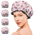 thumbnail image 7 of Shower Caps,Pioneer Flower Floral Print Pattern Waterproof Shower Cap for Women 4 Pieces,Double Reusable Hair Cover for Shower PEVA Elastic Stretch Hem, 7 of 7