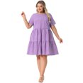 thumbnail image 3 of DARING DIVA Women's Plus Size Plaid Round Neck Short Sleeve Midi Dress 4X Purple, 3 of 6