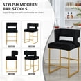 thumbnail image 6 of Peispie 26" H Counter Height Bar Stools Set of 2, Modern Velvet Barstools with Square Open Low Back and Gold Metal Frame, Padded Kitchen Island Chairs for Home Bar Dining Room, Black, 6 of 8