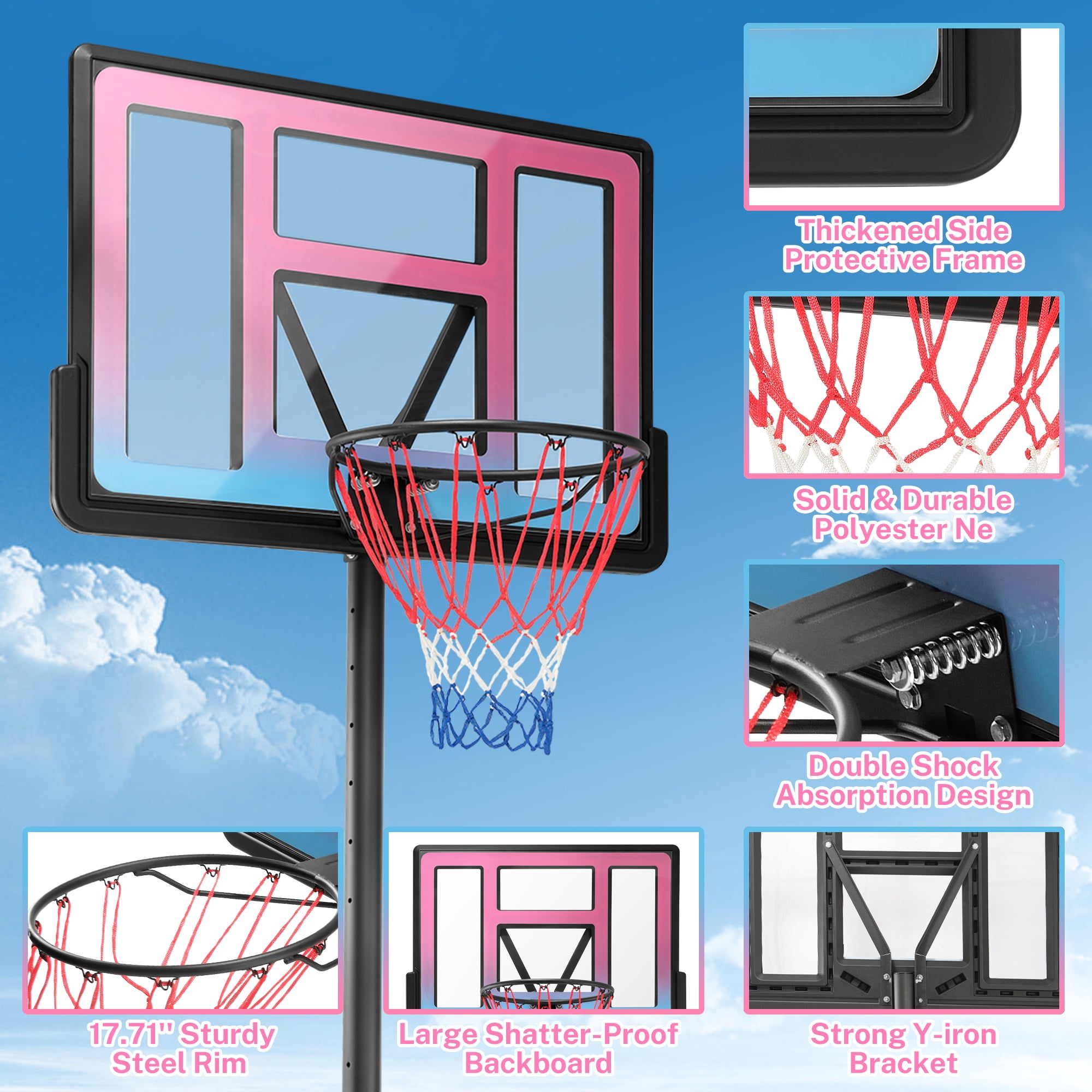 Portable Basketball Hoop Outdoor for Kids and Adults, Segmart 44 inch Basketball Hoop for Backyard, 4.9Ft-10FT Height Adjustable Basketball Goal System with Shatterproof Backboard, Larger Base