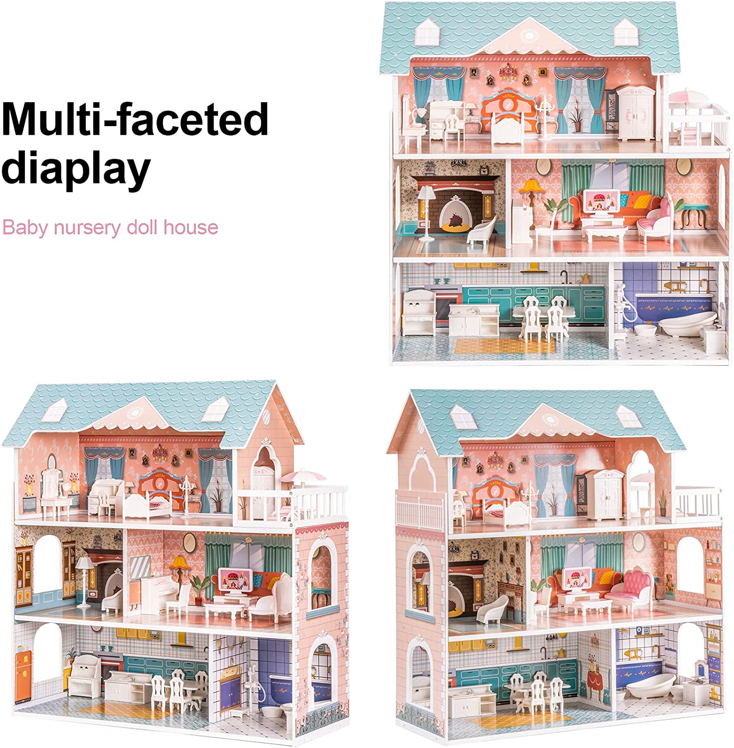 Robud Lady Wooden Dollhouse, 3 Story with Balcony photo 4